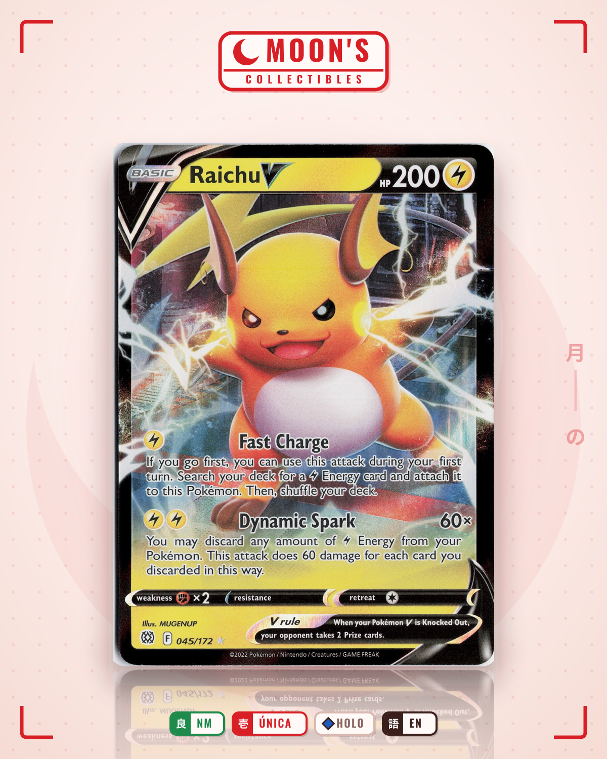 Carta Pokémon Raichu V · Brilliant Stars #045/172 (NM) — pieza única en Moon's Collectibles México
