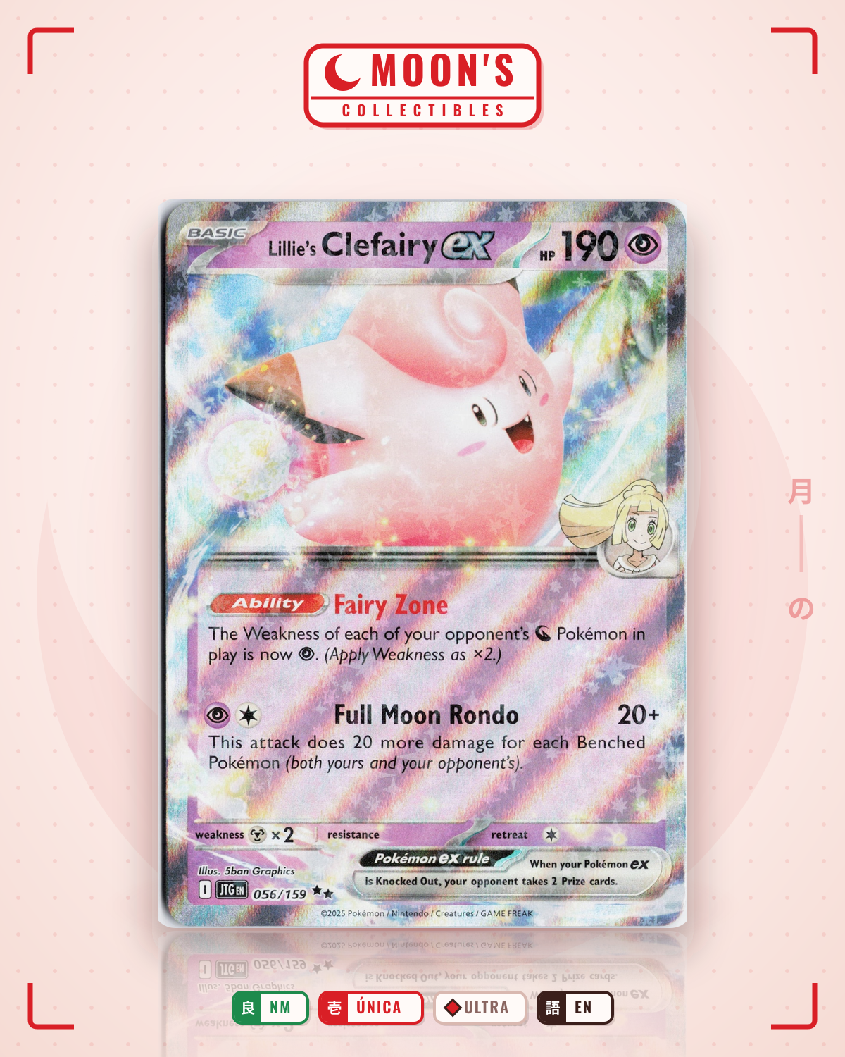 Carta Pokémon Lillie's Clefairy ex · Journey Together #056/159 (NM) — pieza única en Moon's Collectibles México