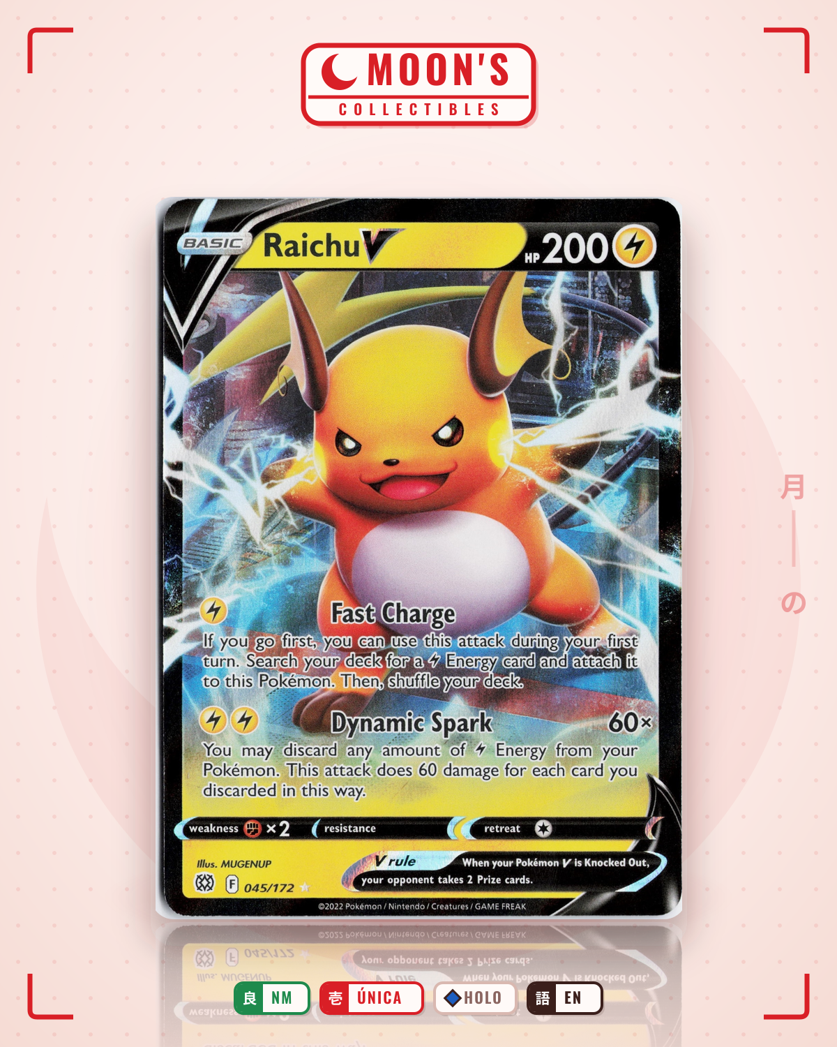 Carta Pokémon Raichu V · Brilliant Stars #045/172 (NM) — pieza única en Moon's Collectibles México