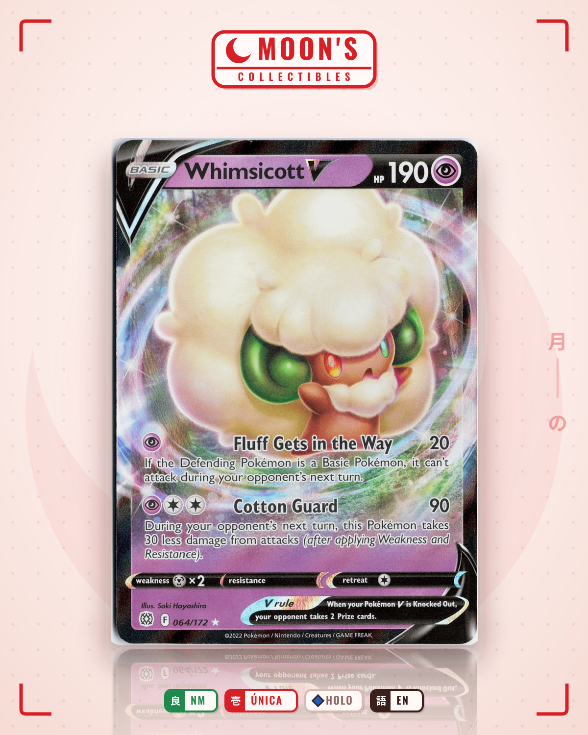 Carta Pokémon Whimsicott V · Brilliant Stars #064/172 (NM) — pieza única en Moon's Collectibles México