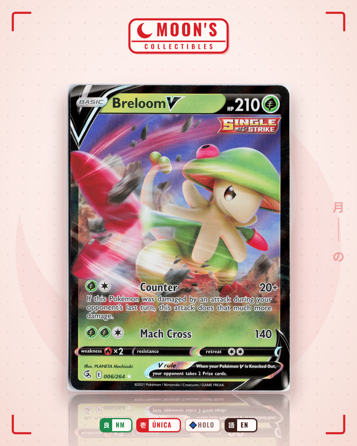 Carta Pokémon Breloom V · Fusion Strike #006/264 (NM) — pieza única en Moon's Collectibles México