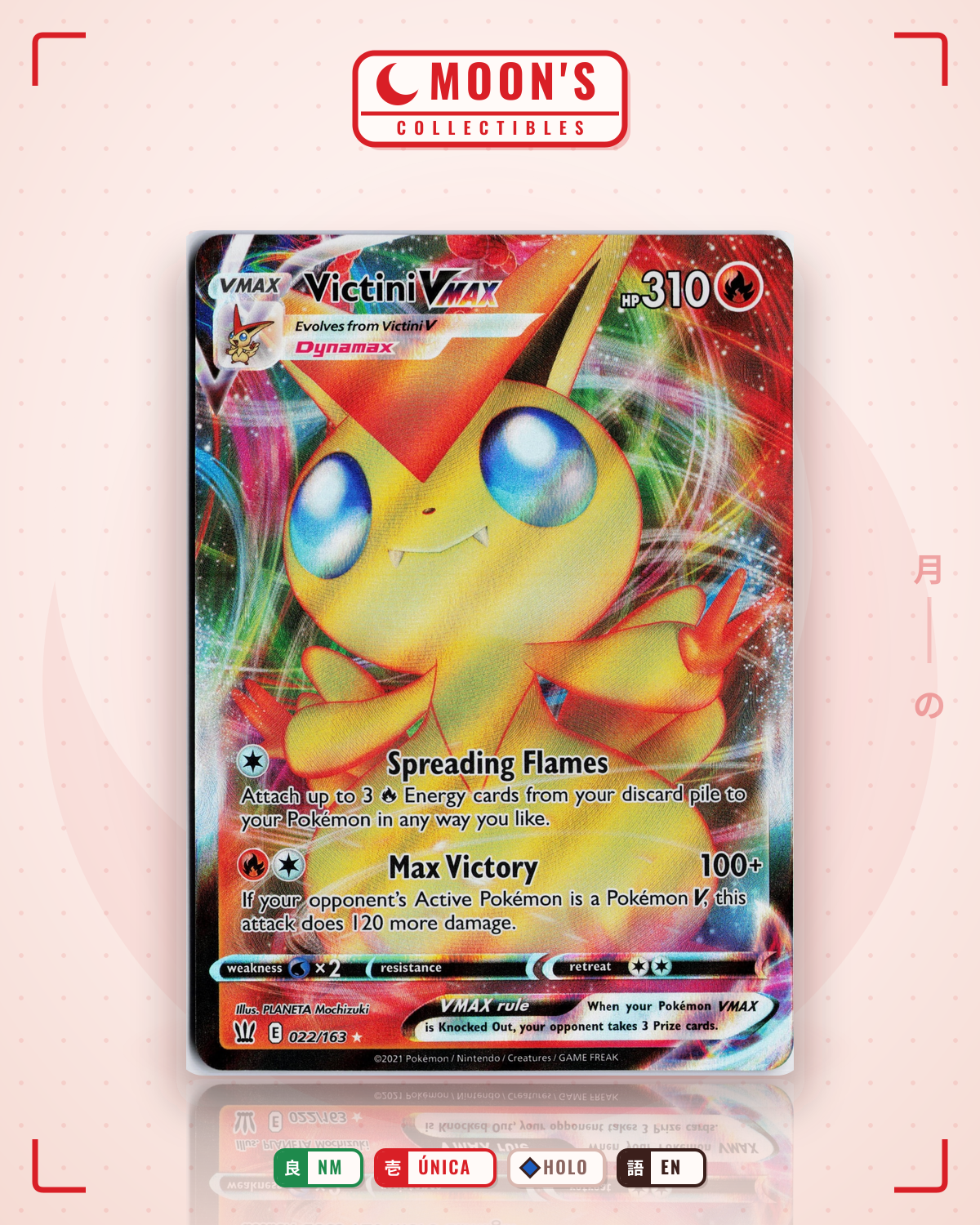 Carta Pokémon Victini VMAX · Battle Styles #022/163 (NM) — pieza única en Moon's Collectibles México