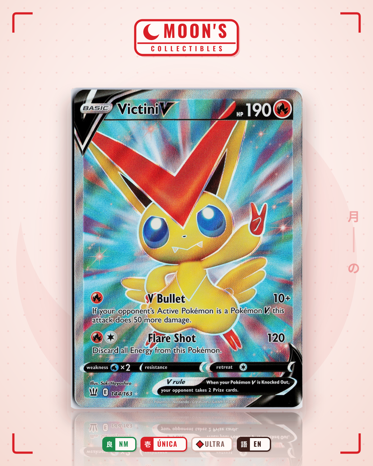 Carta Pokémon Victini V · Battle Styles #144/163 (NM) — pieza única en Moon's Collectibles México