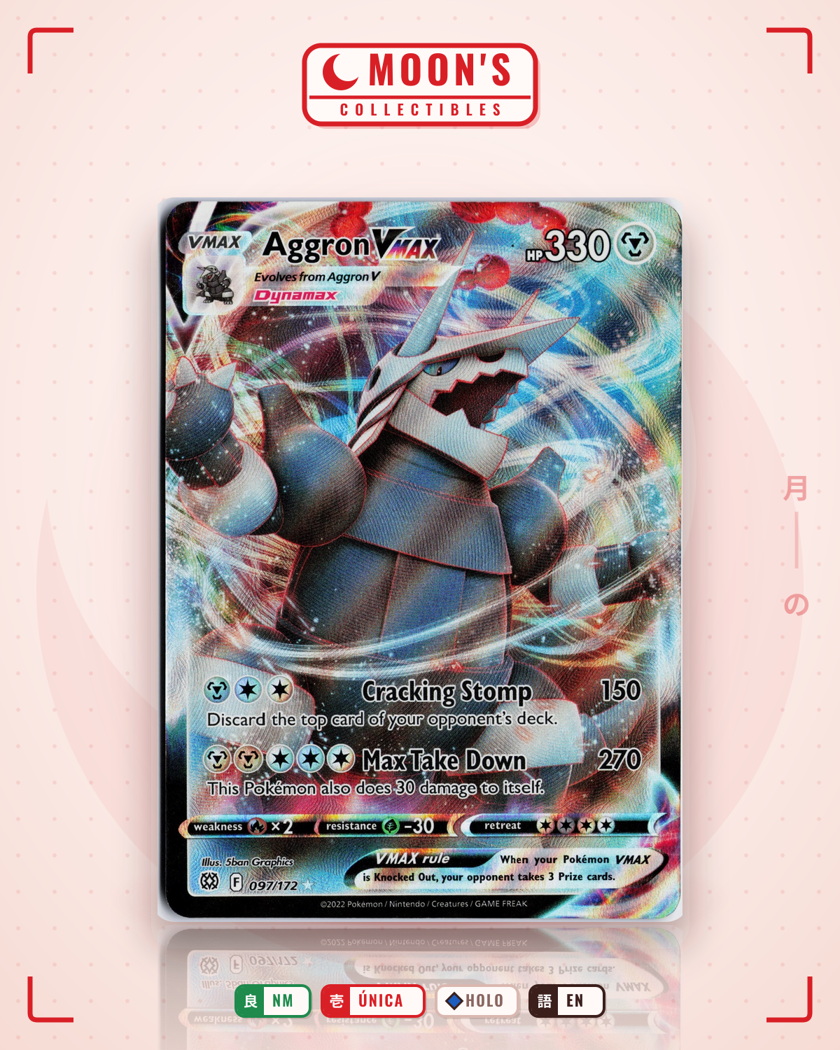 Carta Pokémon Aggron VMAX · Brilliant Stars #097/172 (NM) — pieza única en Moon's Collectibles México
