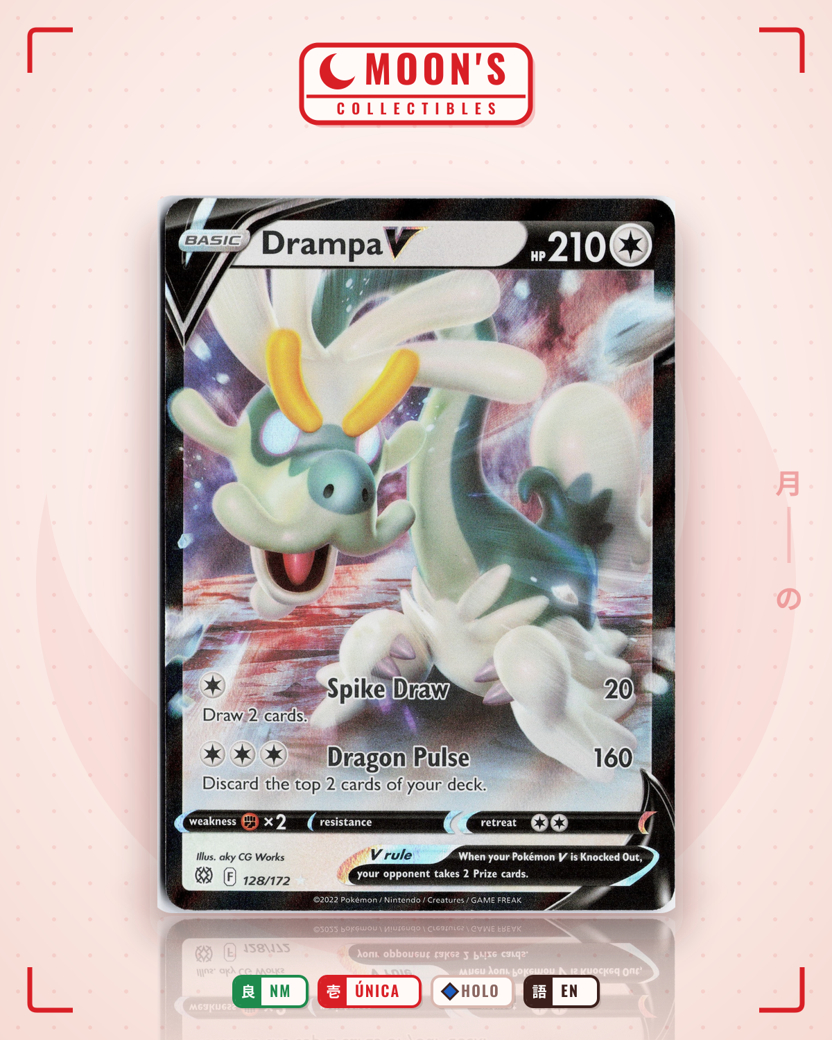 Carta Pokémon Drampa V · Brilliant Stars #128/172 (NM) — pieza única en Moon's Collectibles México