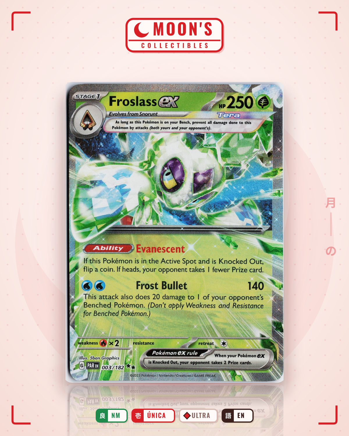 Carta Pokémon Froslass ex · Paradox Rift #003/182 (NM) — pieza única en Moon's Collectibles México