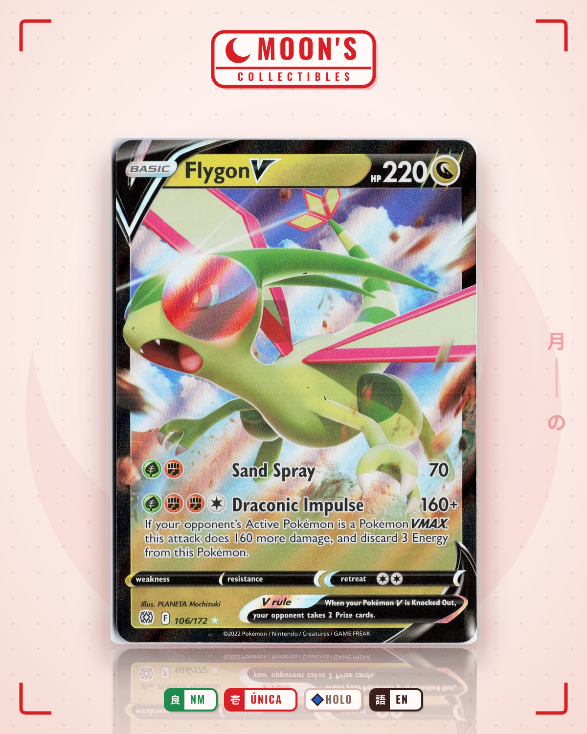 Carta Pokémon Flygon V · Brilliant Stars #106/172 (NM) — pieza única en Moon's Collectibles México