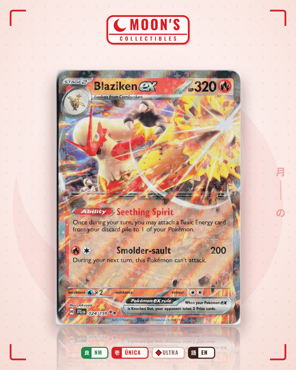 Carta Pokémon Blaziken ex · Journey Together #024/159 (NM) — pieza única en Moon's Collectibles México