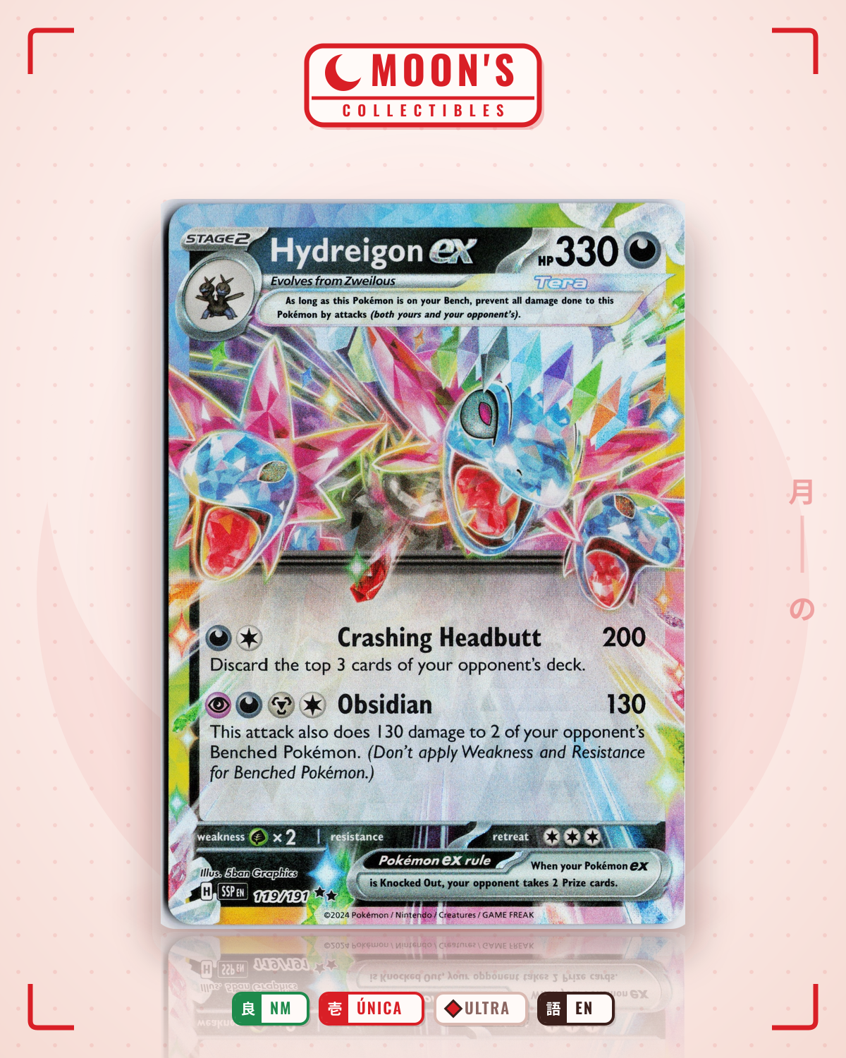 Carta Pokémon Hydreigon ex · Surging Sparks #119/191 (NM) — pieza única en Moon's Collectibles México