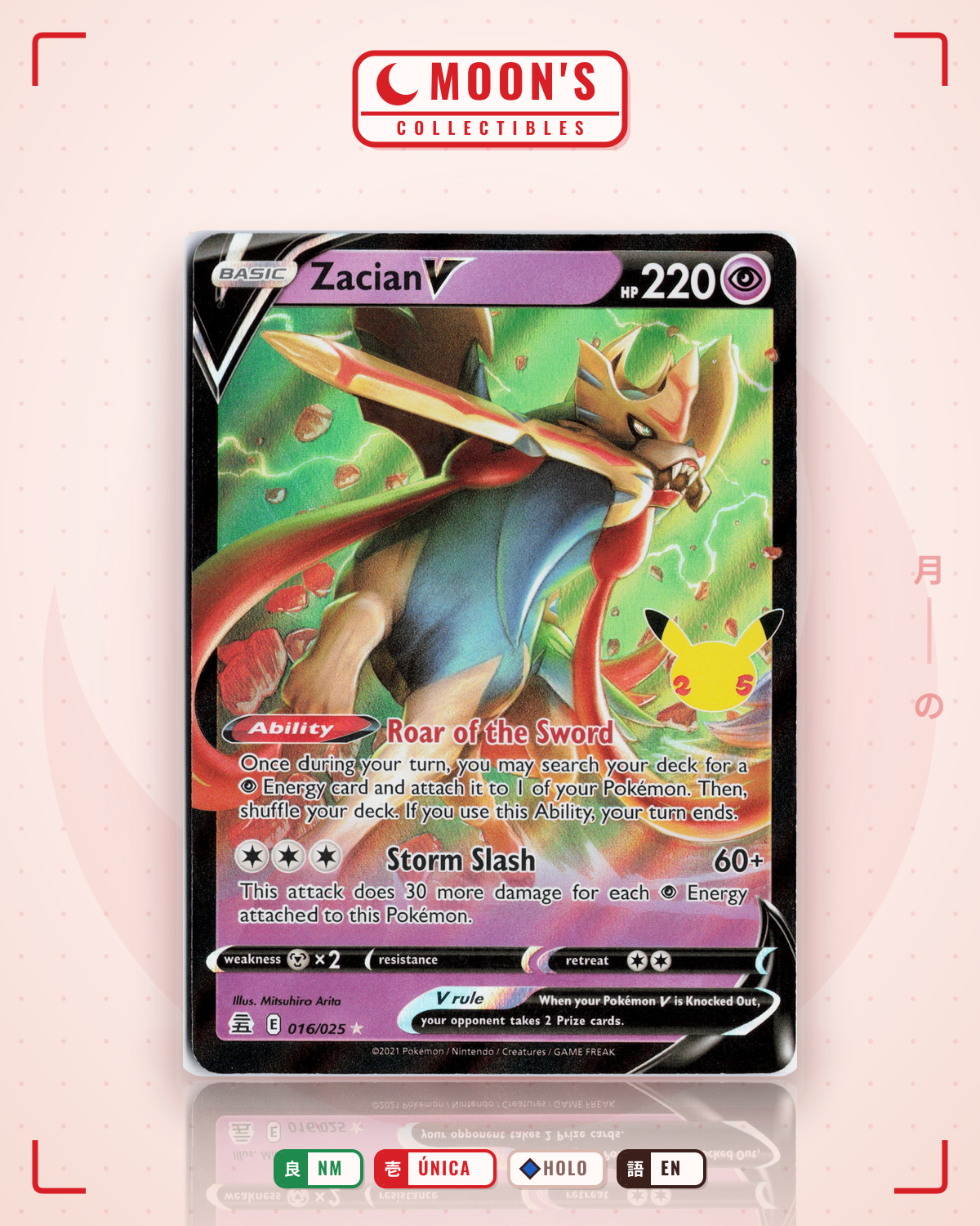 Carta Pokémon Zacian V · Celebrations #16 (NM) — pieza única en Moon's Collectibles México