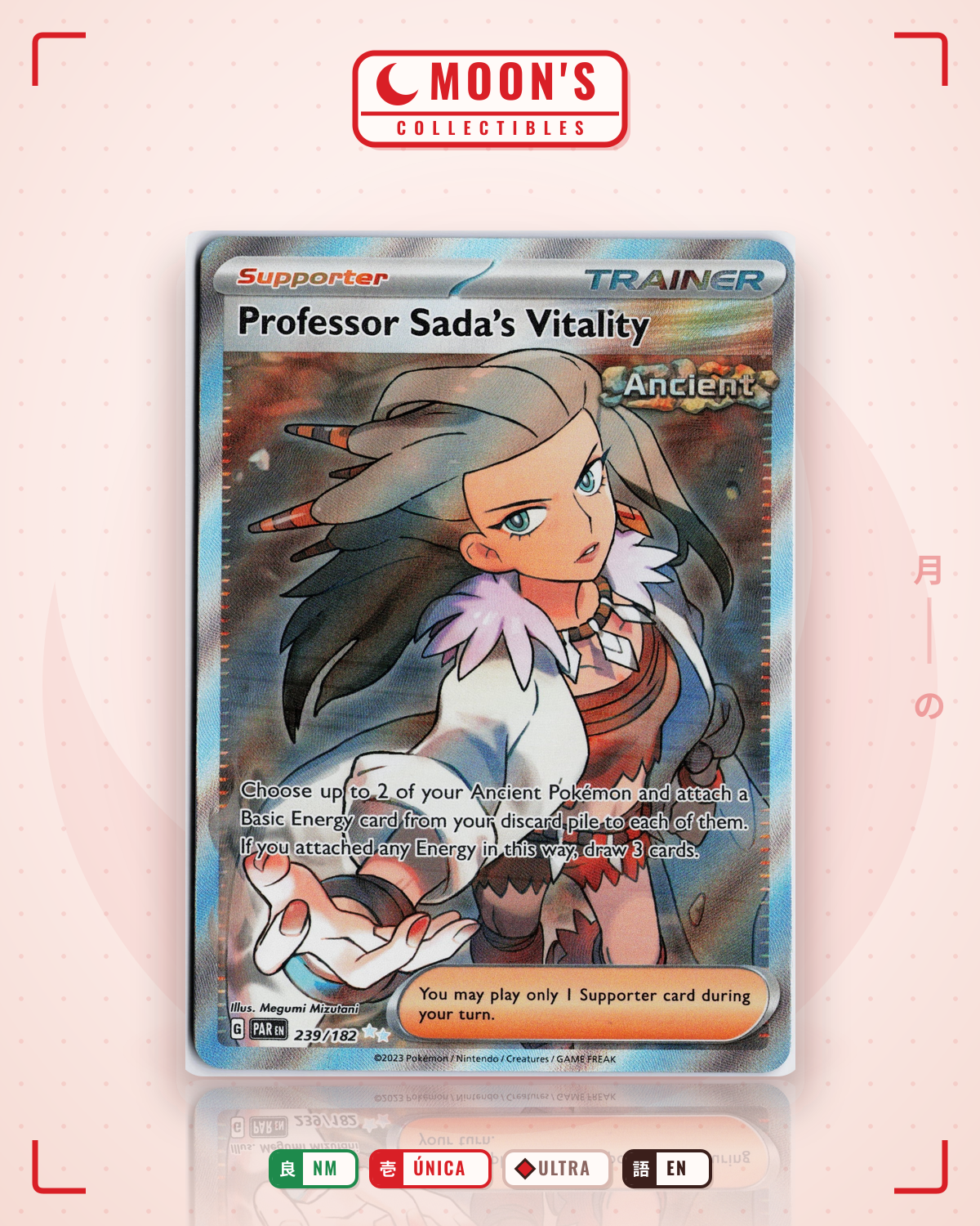 Carta Pokémon Professor Sada's Vitality · Paradox Rift #239/182 (NM) — pieza única en Moon's Collectibles México