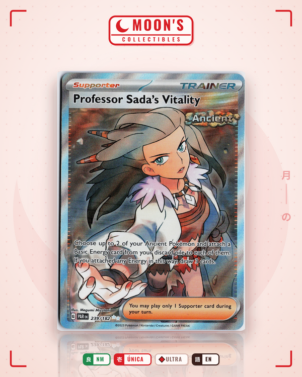 Carta Pokémon Professor Sada's Vitality · Paradox Rift #239/182 (NM) — pieza única en Moon's Collectibles México