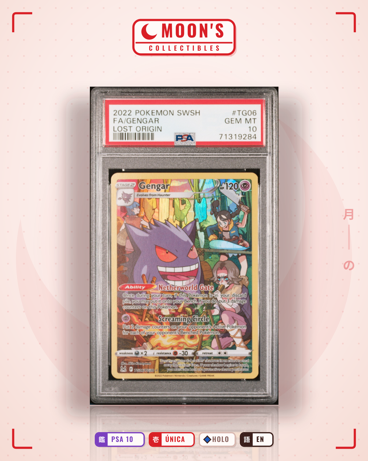Carta Pokémon Gengar · Lost Origin Trainer Gallery #TG06/TG30 (PSA 10) — pieza única en Moon's Collectibles México