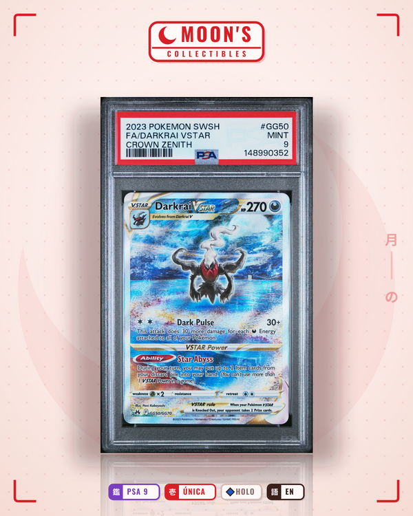 Carta Pokémon Darkrai VSTAR · Crown Zenith Galarian Gallery #GG50/GG70 (PSA 9) — pieza única en Moon's Collectibles México