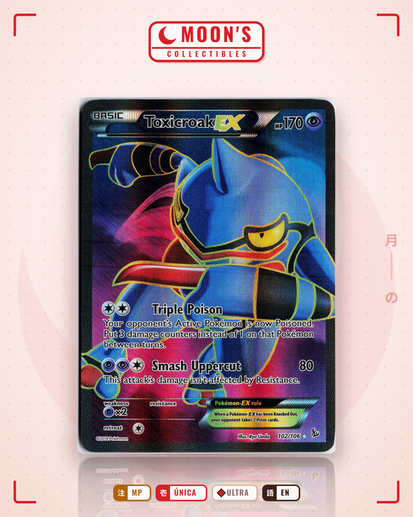 Carta Pokémon Toxicroak-EX · Flashfire #102/106 (MP) — pieza única en Moon's Collectibles México