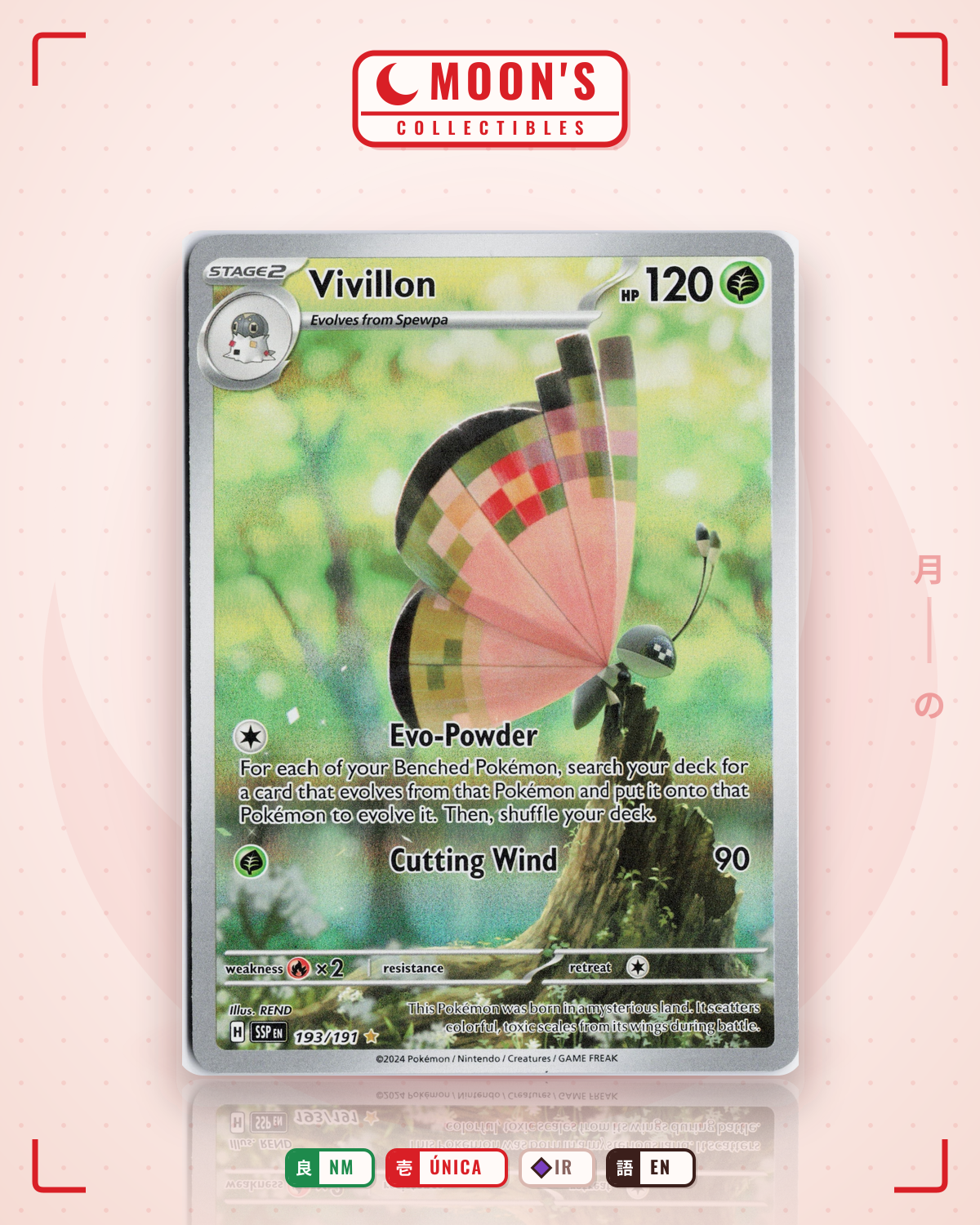 Carta Pokémon Vivillon · Surging Sparks #193/191 (NM) — pieza única en Moon's Collectibles México