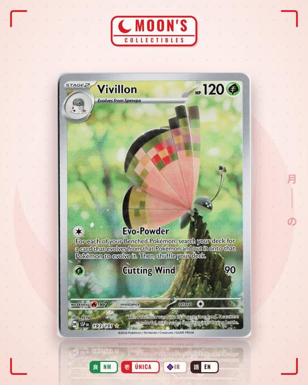 Carta Pokémon Vivillon · Surging Sparks #193/191 (NM) — pieza única en Moon's Collectibles México