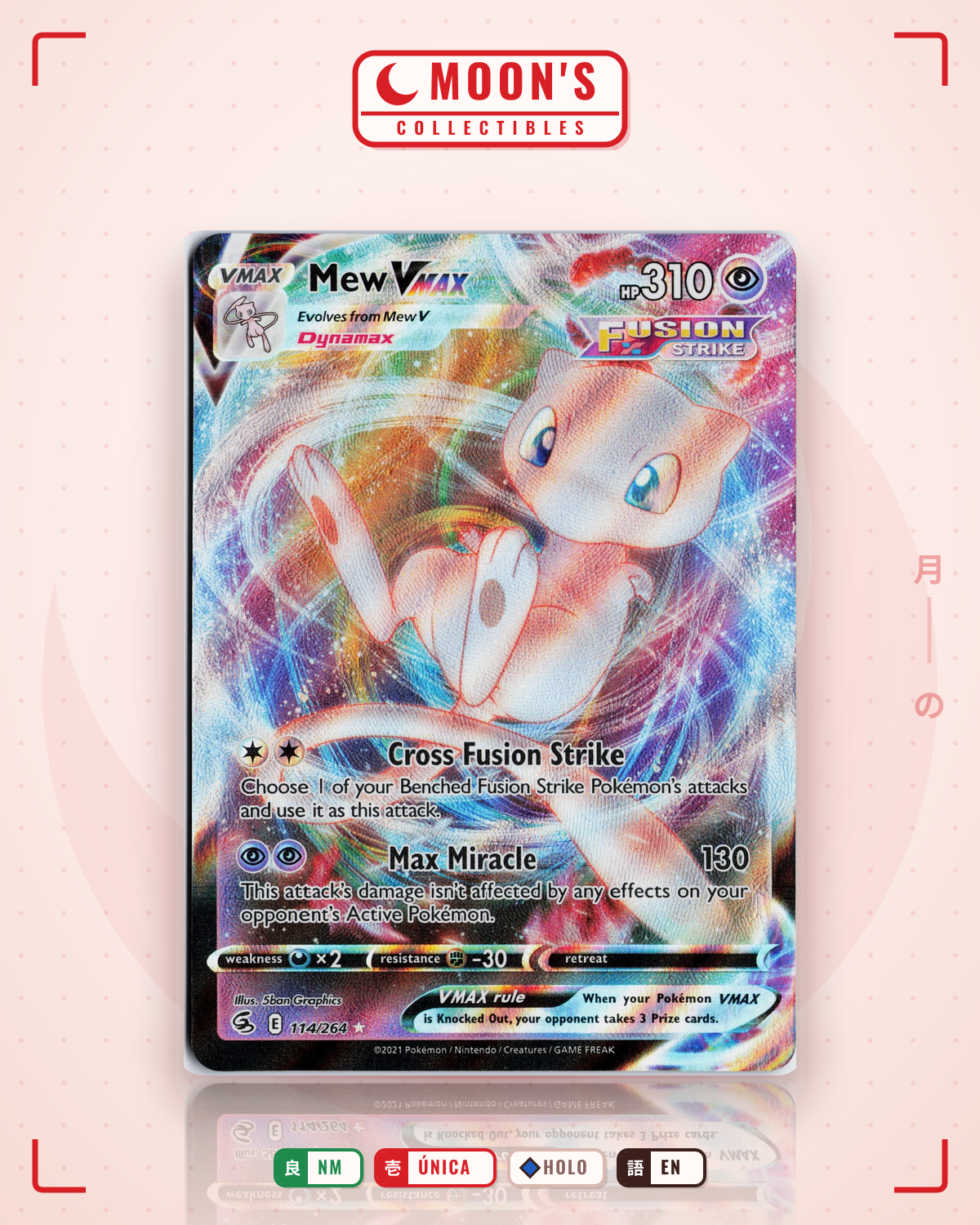 Carta Pokémon Mew VMAX · Fusion Strike #114/264 (NM) — pieza única en Moon's Collectibles México
