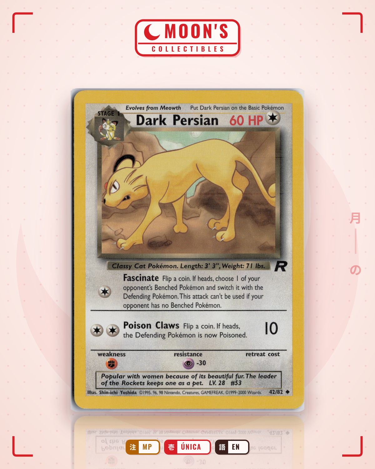 Carta Pokémon Dark Persian · Team Rocket #42/82 (MP) — pieza única en Moon's Collectibles México