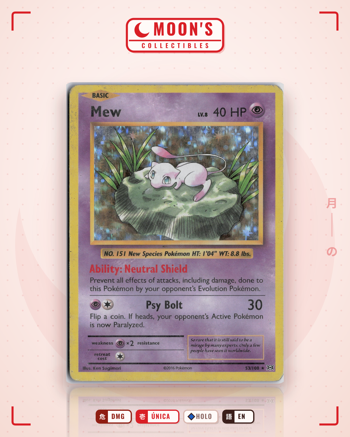 Carta Pokémon Mew · Evolutions #53/108 (DMG) — pieza única en Moon's Collectibles México