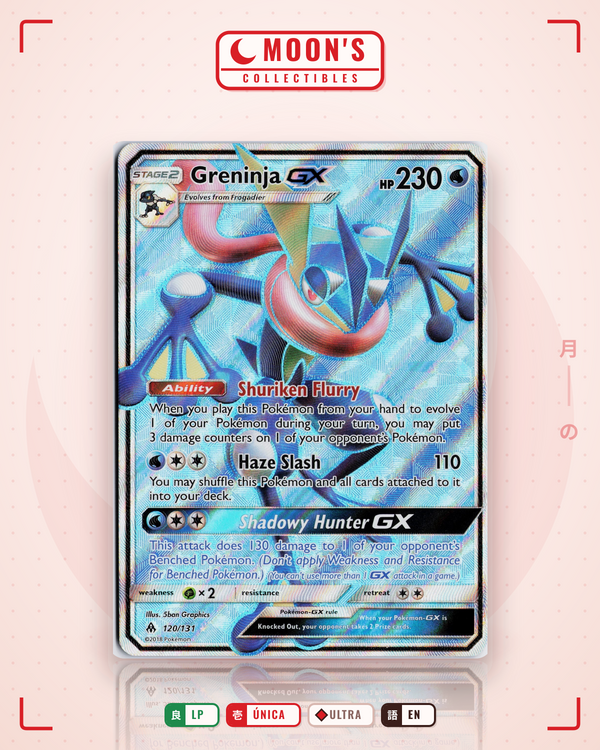 Carta Pokémon Greninja-GX · Forbidden Light #120/131 (LP) — pieza única en Moon's Collectibles México