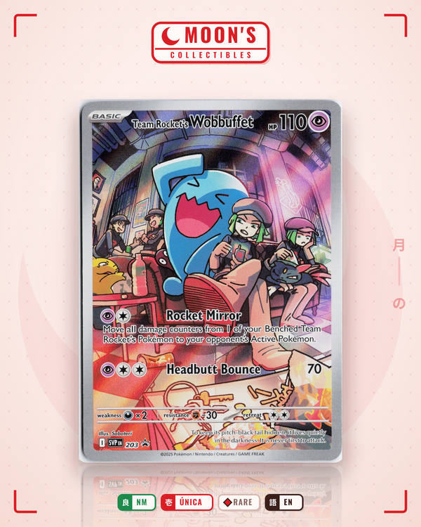 Carta Pokémon Team Rocket's Wobbuffet · Scarlet & Violet Black Star Promos #203 (NM) — pieza única en Moon's Collectibles México