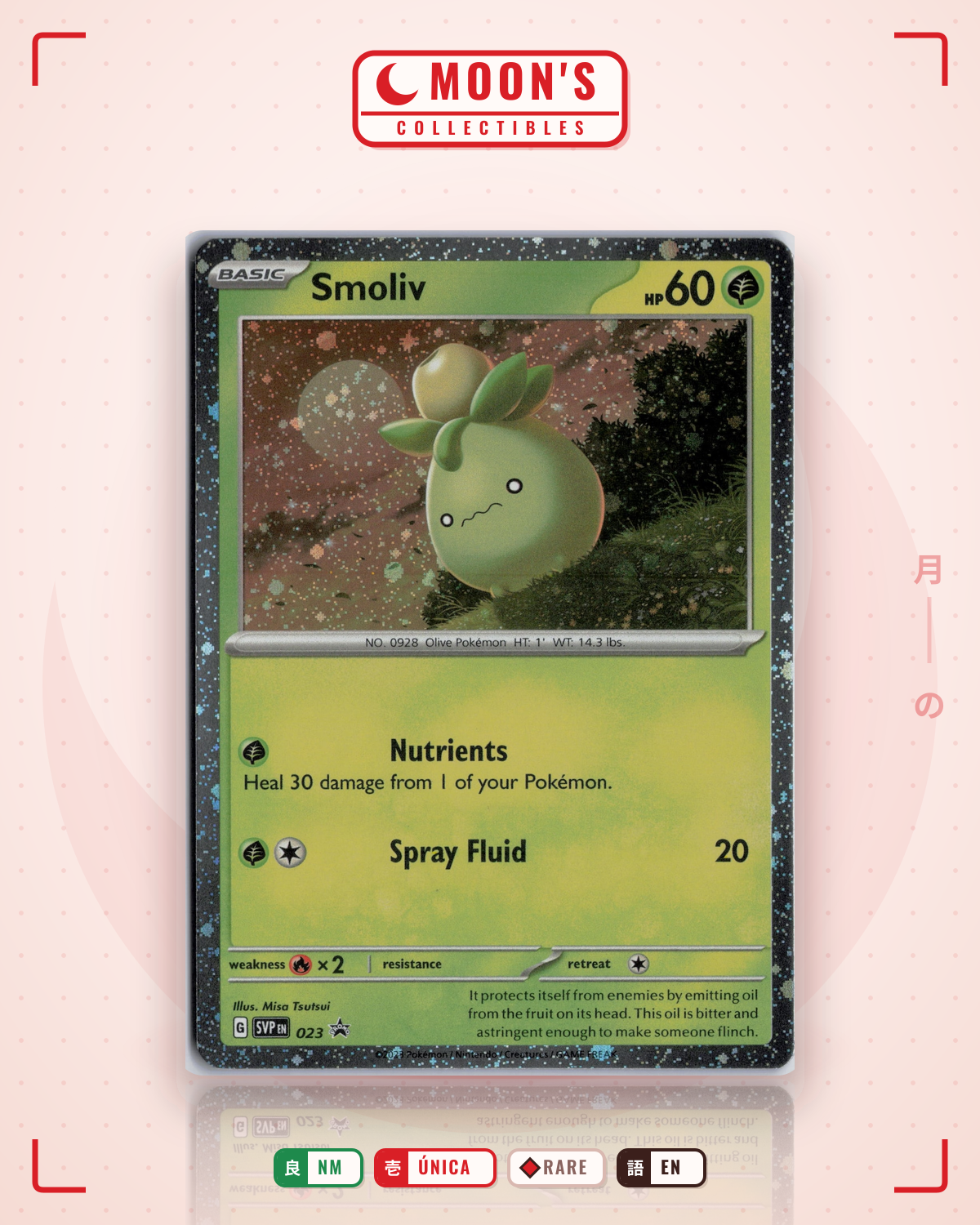 Carta Pokémon Smoliv · Scarlet & Violet Black Star Promos #023 (NM) — pieza única en Moon's Collectibles México