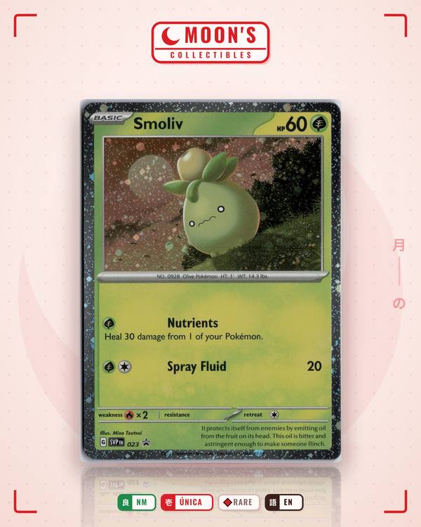 Carta Pokémon Smoliv · Scarlet & Violet Black Star Promos #023 (NM) — pieza única en Moon's Collectibles México