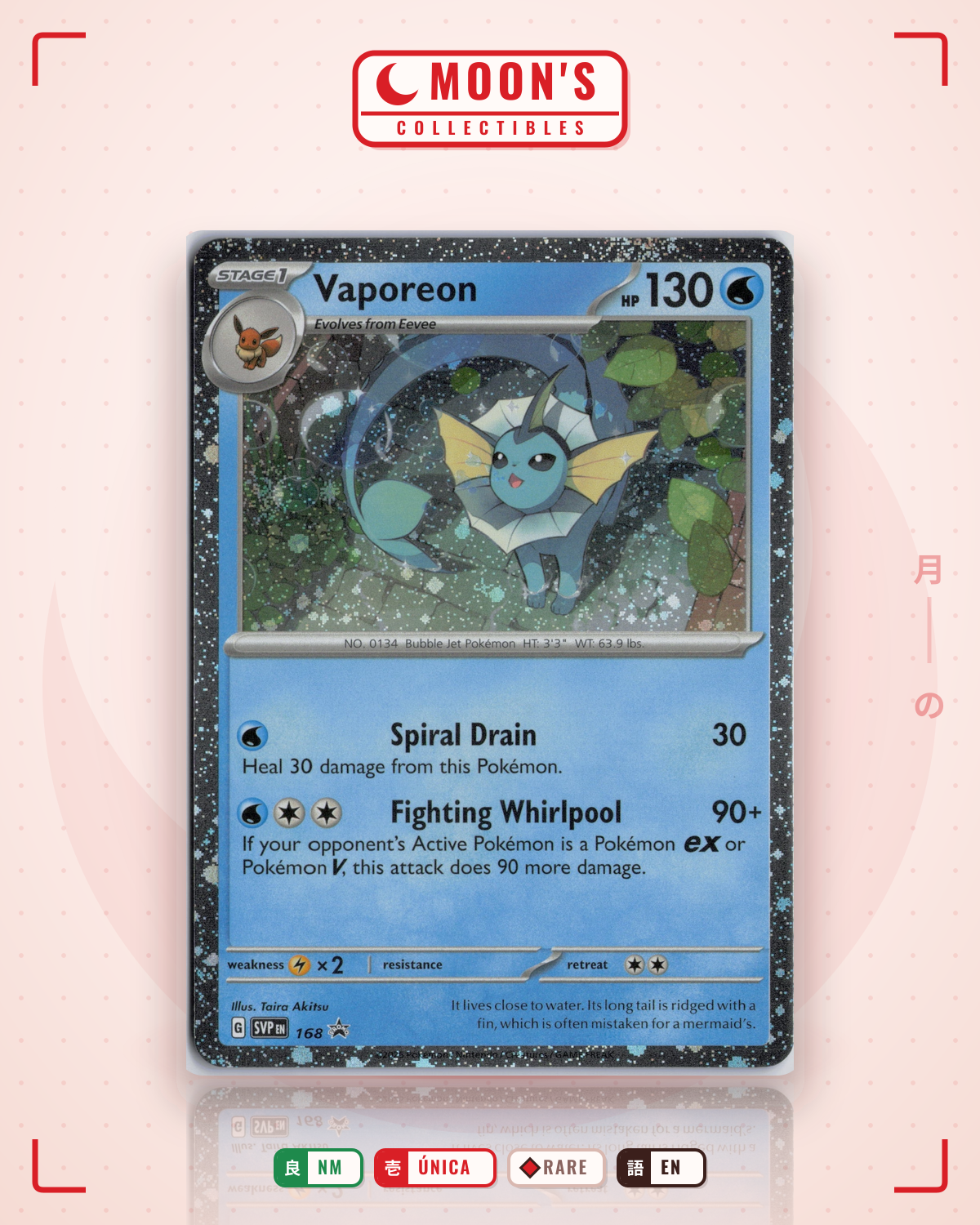 Carta Pokémon Vaporeon · Scarlet & Violet Black Star Promos #168 (NM) — pieza única en Moon's Collectibles México