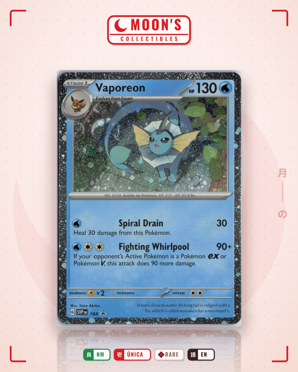 Carta Pokémon Vaporeon · Scarlet & Violet Black Star Promos #168 (NM) — pieza única en Moon's Collectibles México
