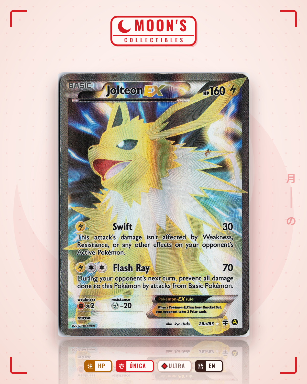 Carta Pokémon Jolteon-EX · Generations #28a/83 (HP) — pieza única en Moon's Collectibles México