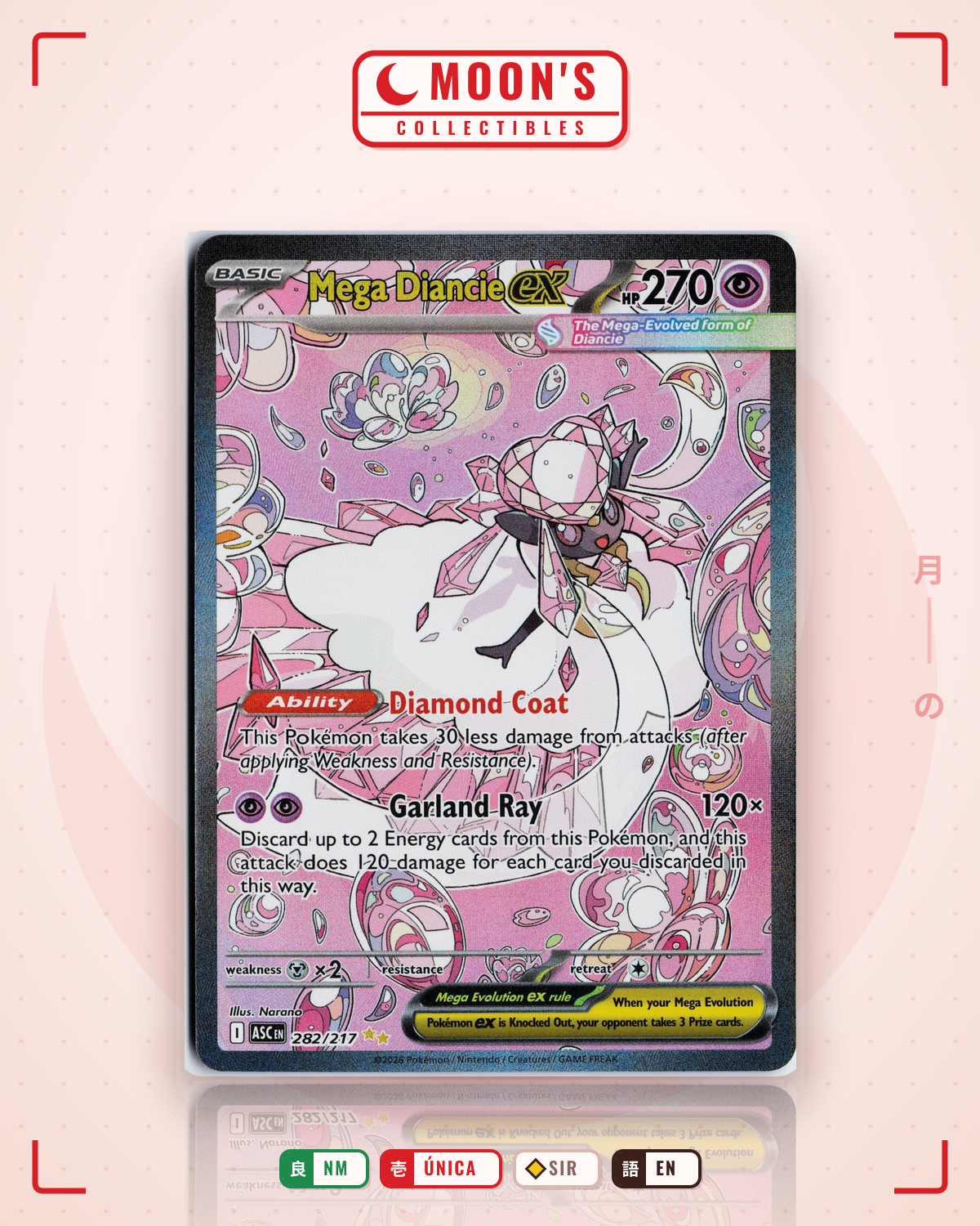 Carta Pokémon Mega Diancie ex · Ascended Heroes #282/217 (NM) — pieza única en Moon's Collectibles México