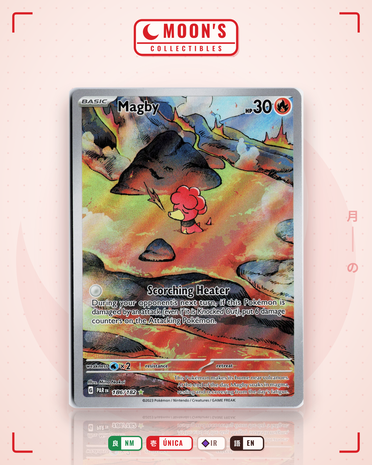 Carta Pokémon Magby · Paradox Rift #186/182 (NM) — pieza única en Moon's Collectibles México