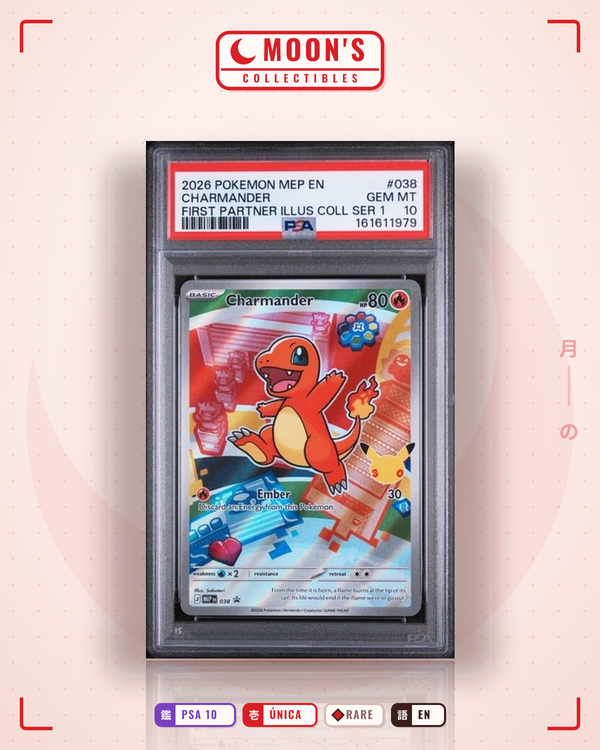 Carta Pokémon Charmander · Mega Evolution Black Star Promos #038 (PSA 10) — pieza única en Moon's Collectibles México