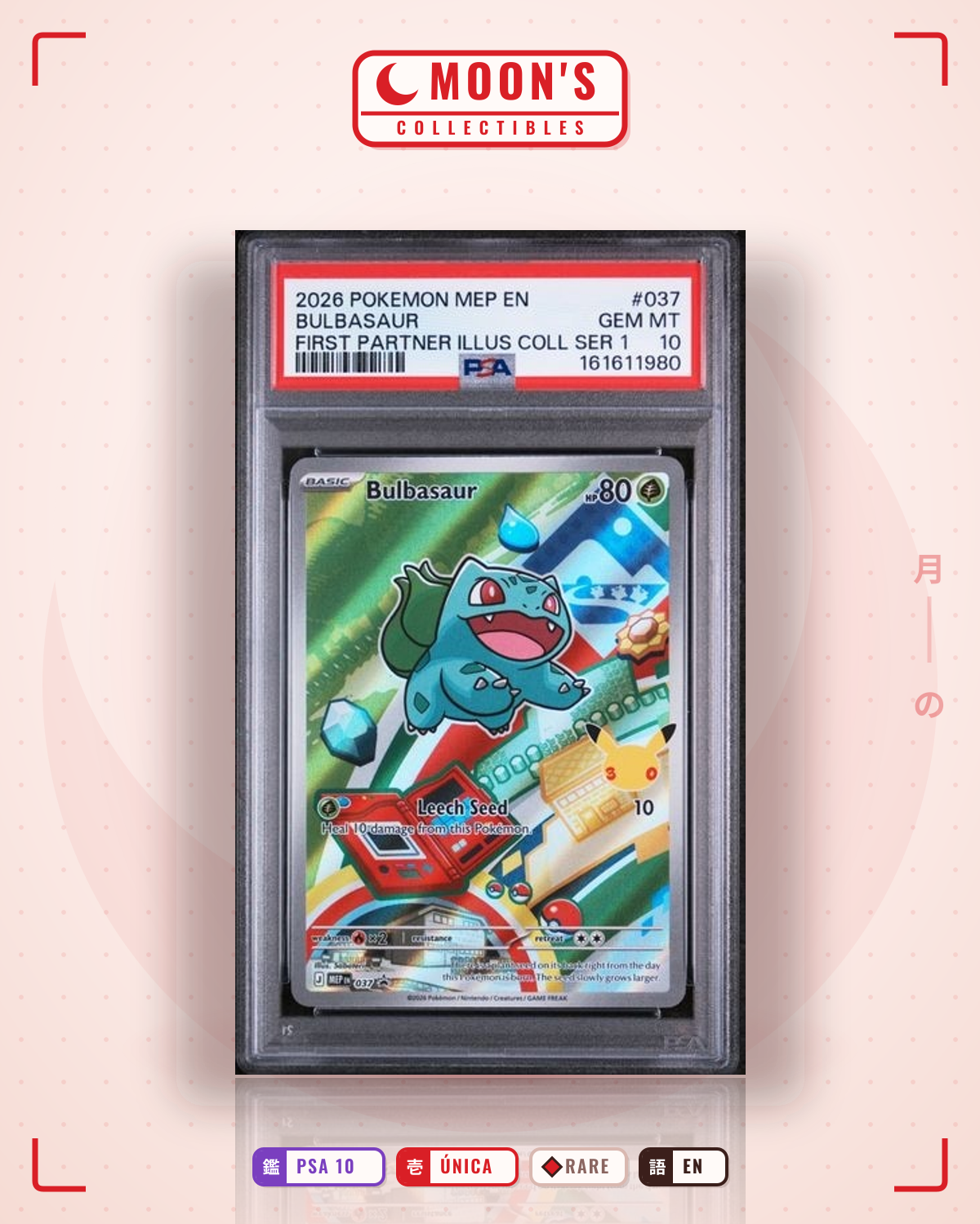 Carta Pokémon Bulbasaur · Mega Evolution Black Star Promos #037 (PSA 10) — pieza única en Moon's Collectibles México