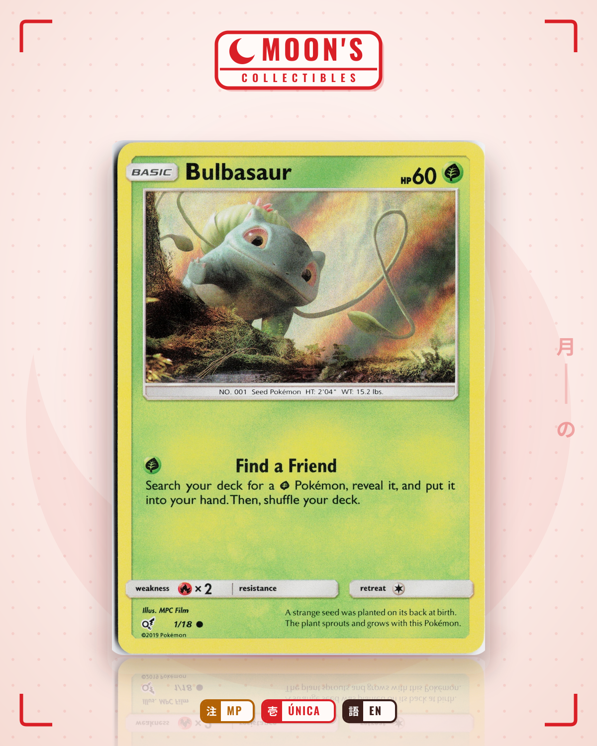 Carta Pokémon Bulbasaur · Detective Pikachu #1/18 (MP) — pieza única en Moon's Collectibles México