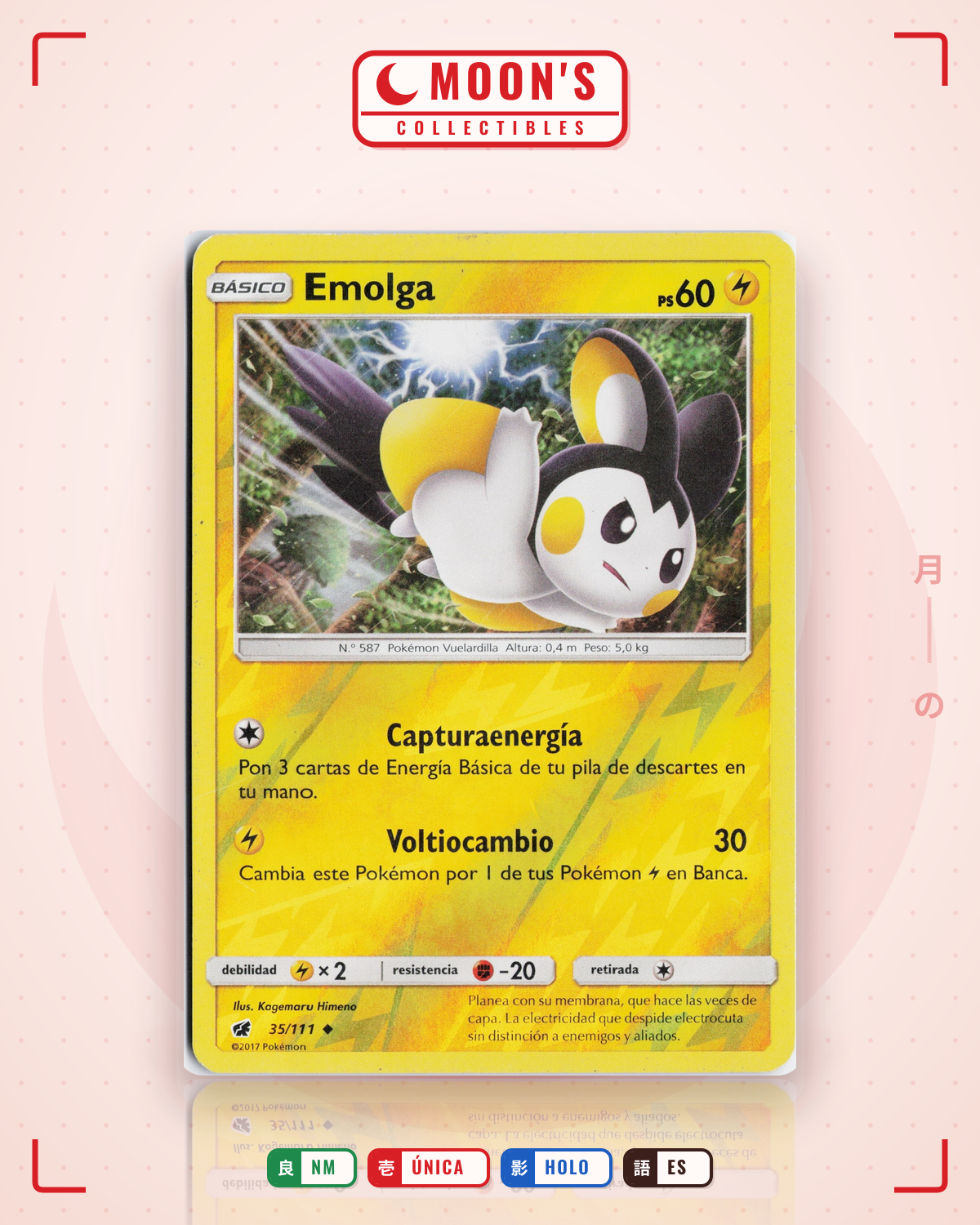 Carta Pokémon Emolga · Crimson Invasion #35/111 (NM) — pieza única en Moon's Collectibles México