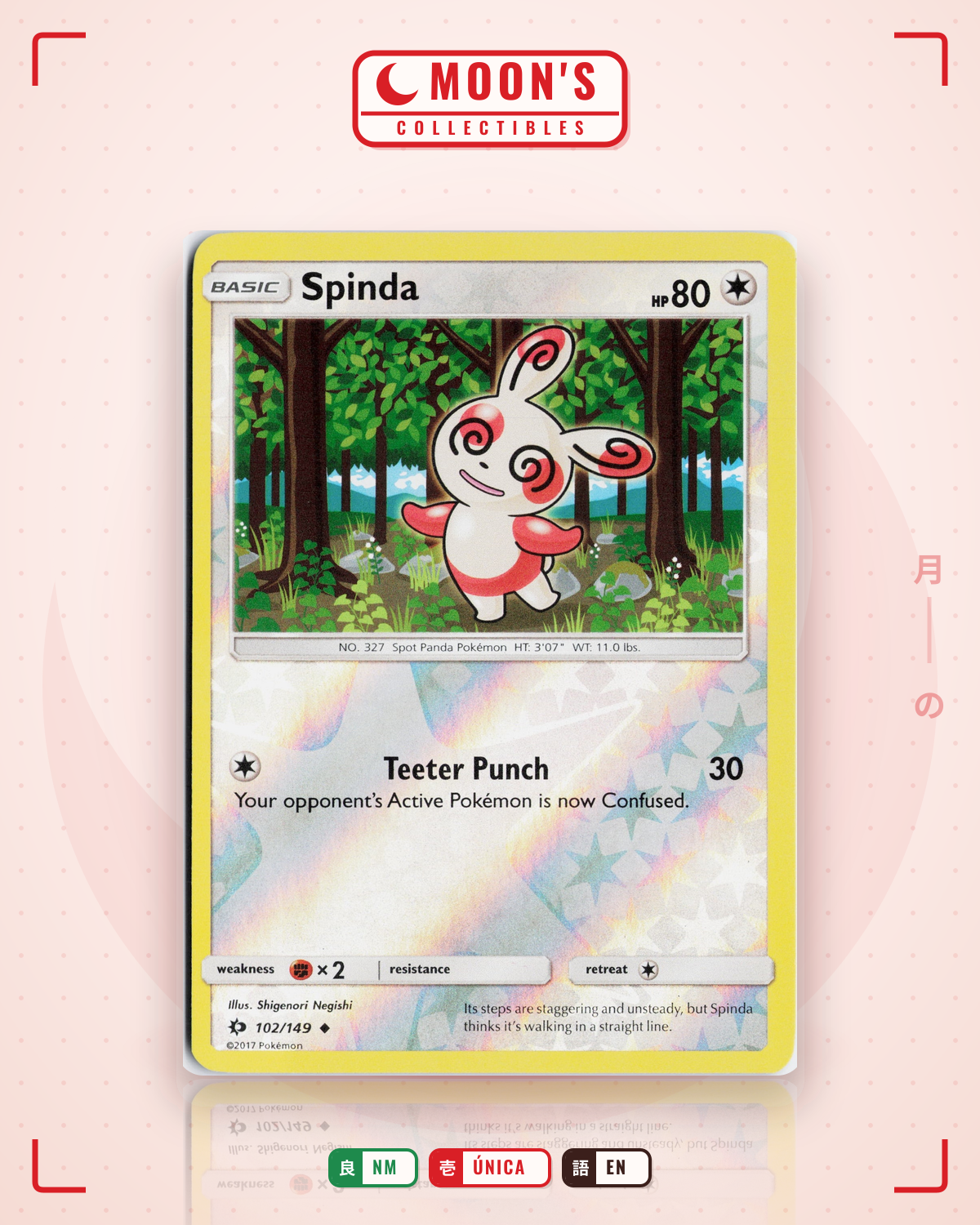 Carta Pokémon Spinda · Sun & Moon #102/149 (NM) — pieza única en Moon's Collectibles México