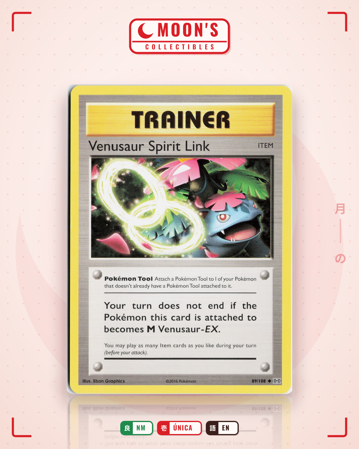 Carta Pokémon Venusaur Spirit Link · Evolutions #89/108 (NM) — pieza única en Moon's Collectibles México
