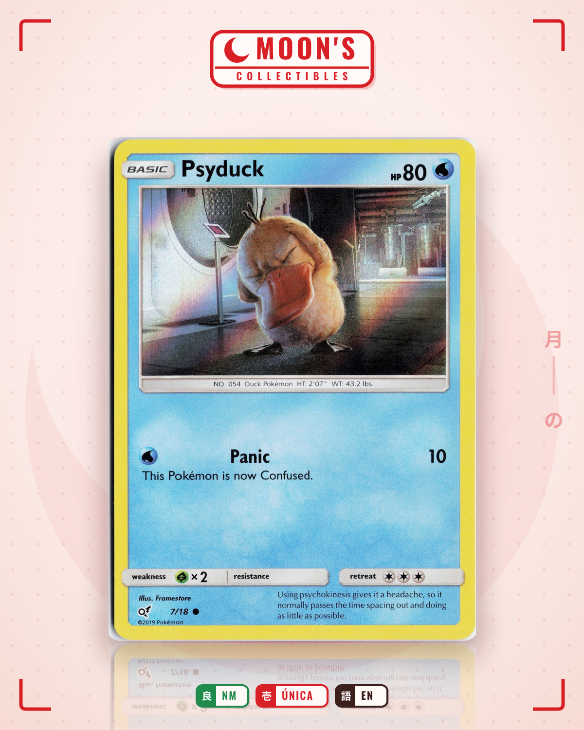 Carta Pokémon Psyduck · Detective Pikachu #7/18 (NM) — pieza única en Moon's Collectibles México