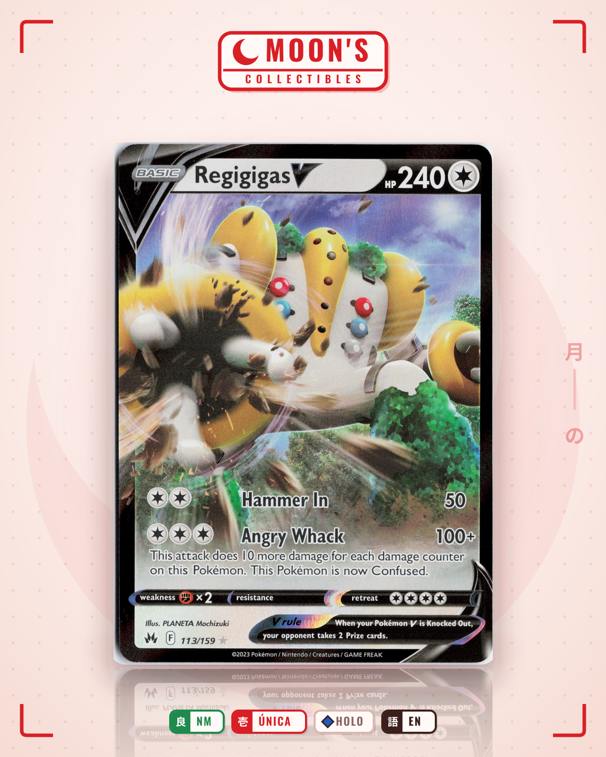 Carta Pokémon Regigigas V · Crown Zenith #113/159 (NM) — pieza única en Moon's Collectibles México