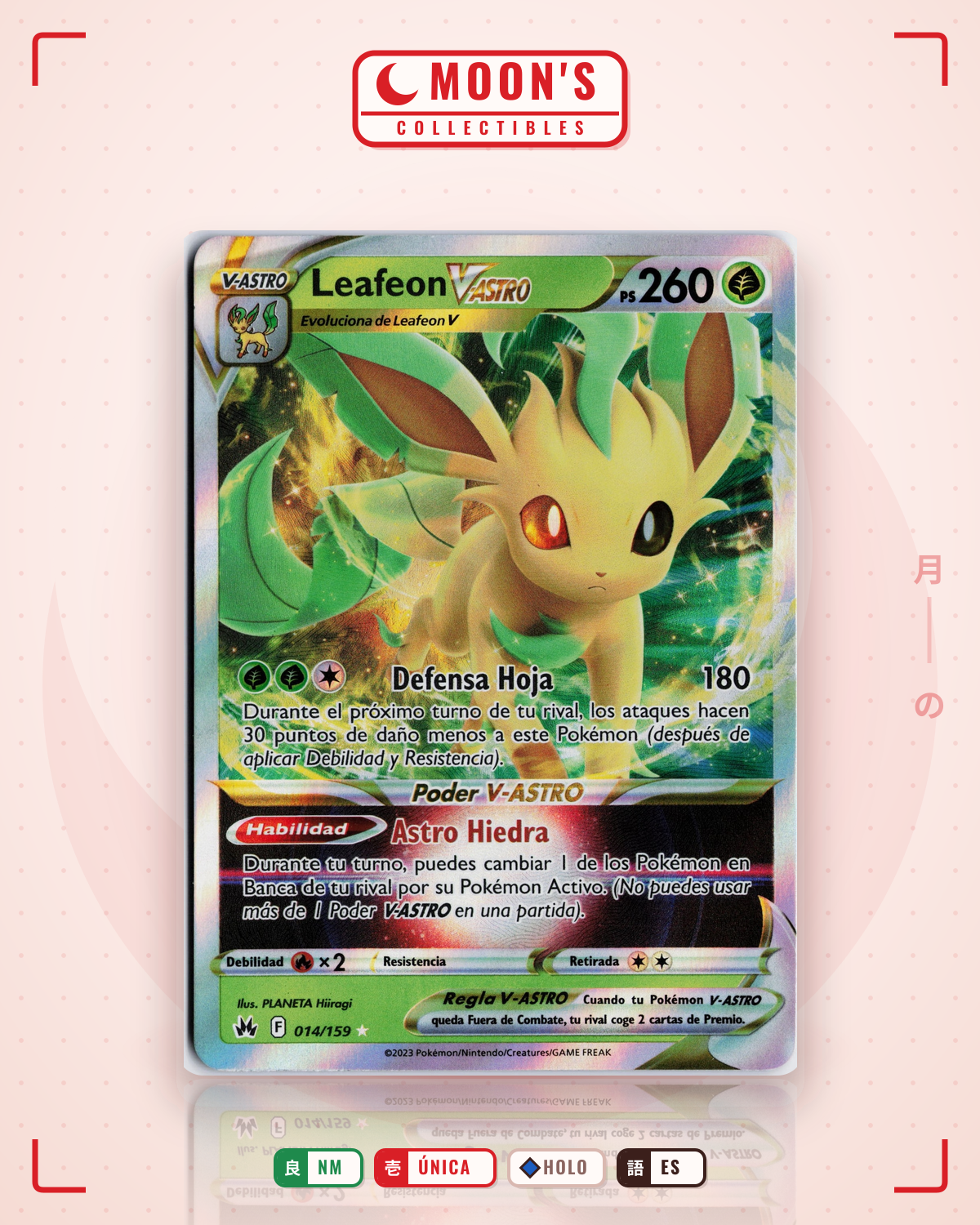 Carta Pokémon Leafeon VSTAR · Crown Zenith #014/159 (NM) — pieza única en Moon's Collectibles México