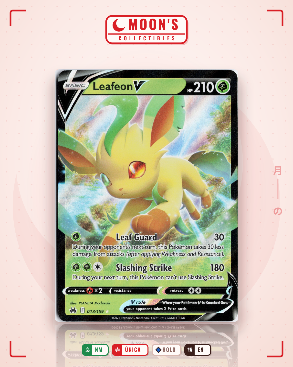 Carta Pokémon Leafeon V · Crown Zenith #013/159 (NM) — pieza única en Moon's Collectibles México