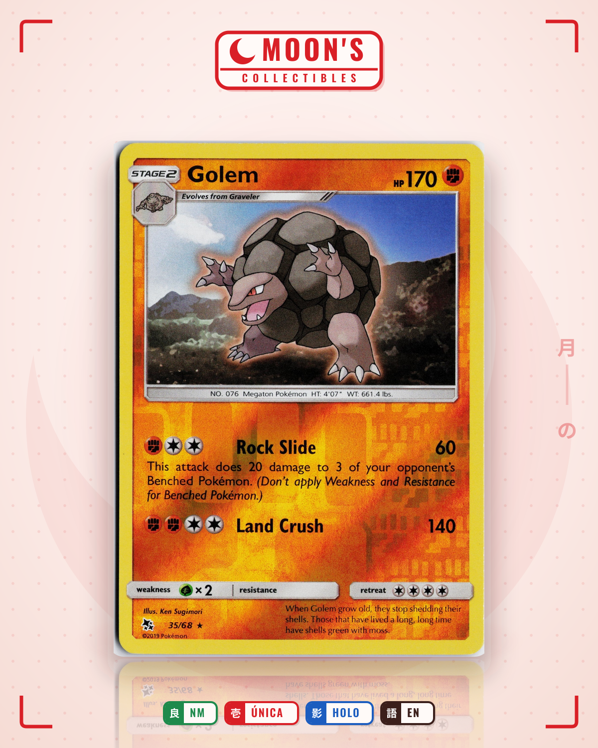 Carta Pokémon Golem · Hidden Fates #35/68 (NM) — pieza única en Moon's Collectibles México
