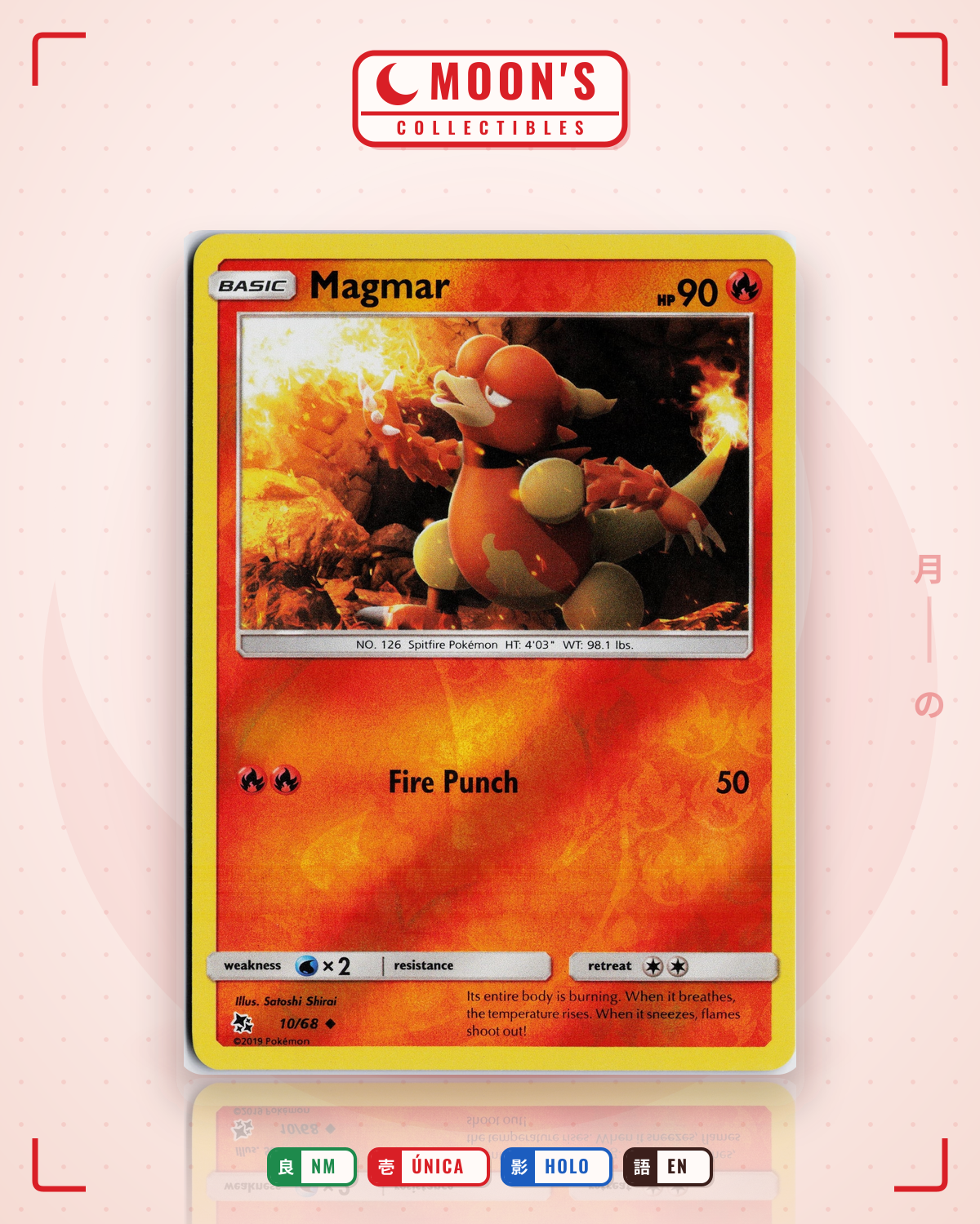 Carta Pokémon Magmar · Hidden Fates #10/68 (NM) — pieza única en Moon's Collectibles México