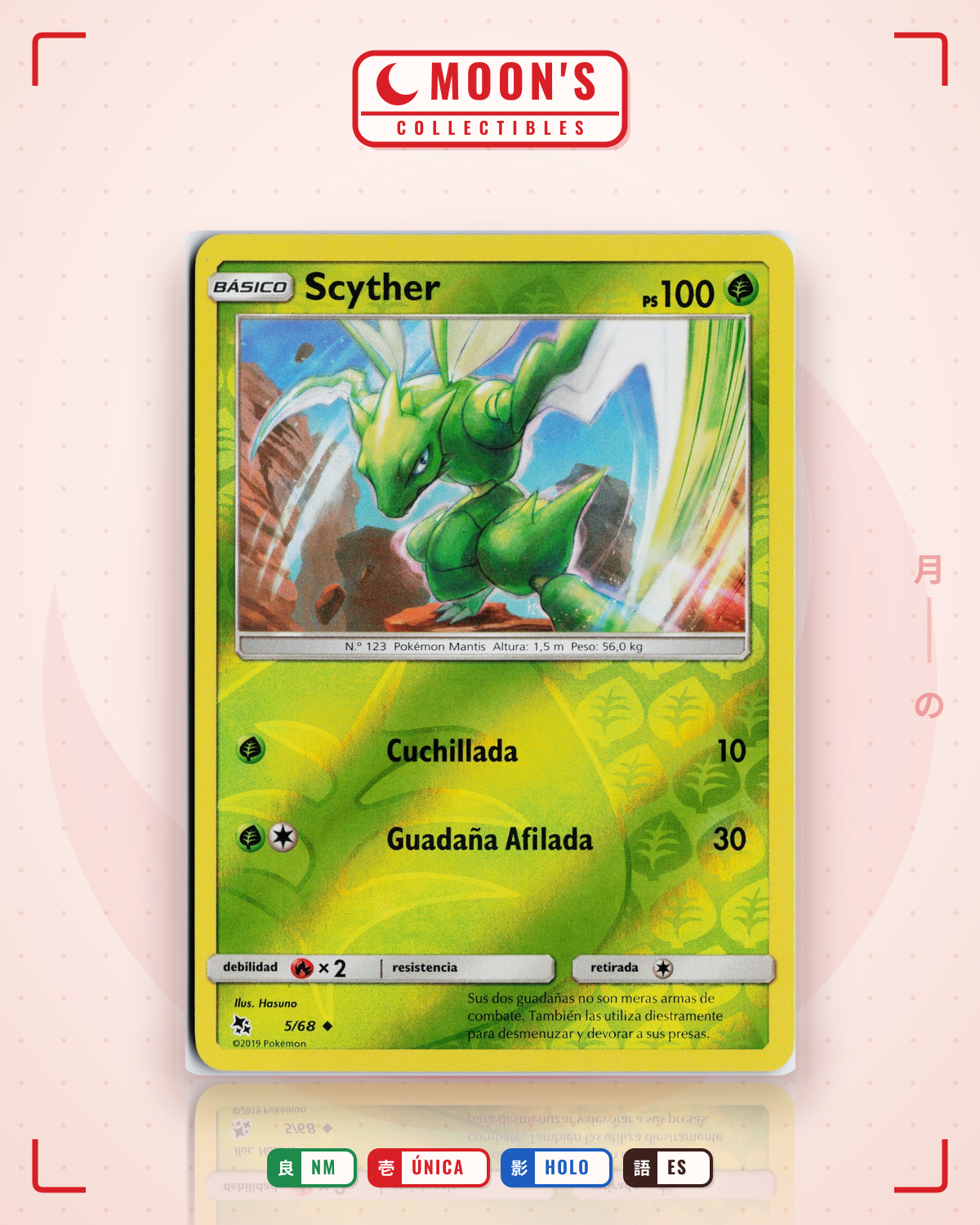 Carta Pokémon Scyther · 151 #123/165 (NM) — pieza única en Moon's Collectibles México