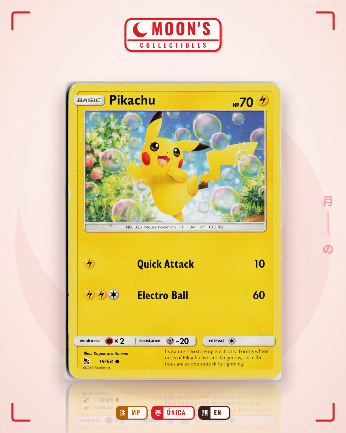Carta Pokémon Pikachu · Hidden Fates #19/68 (MP) — pieza única en Moon's Collectibles México