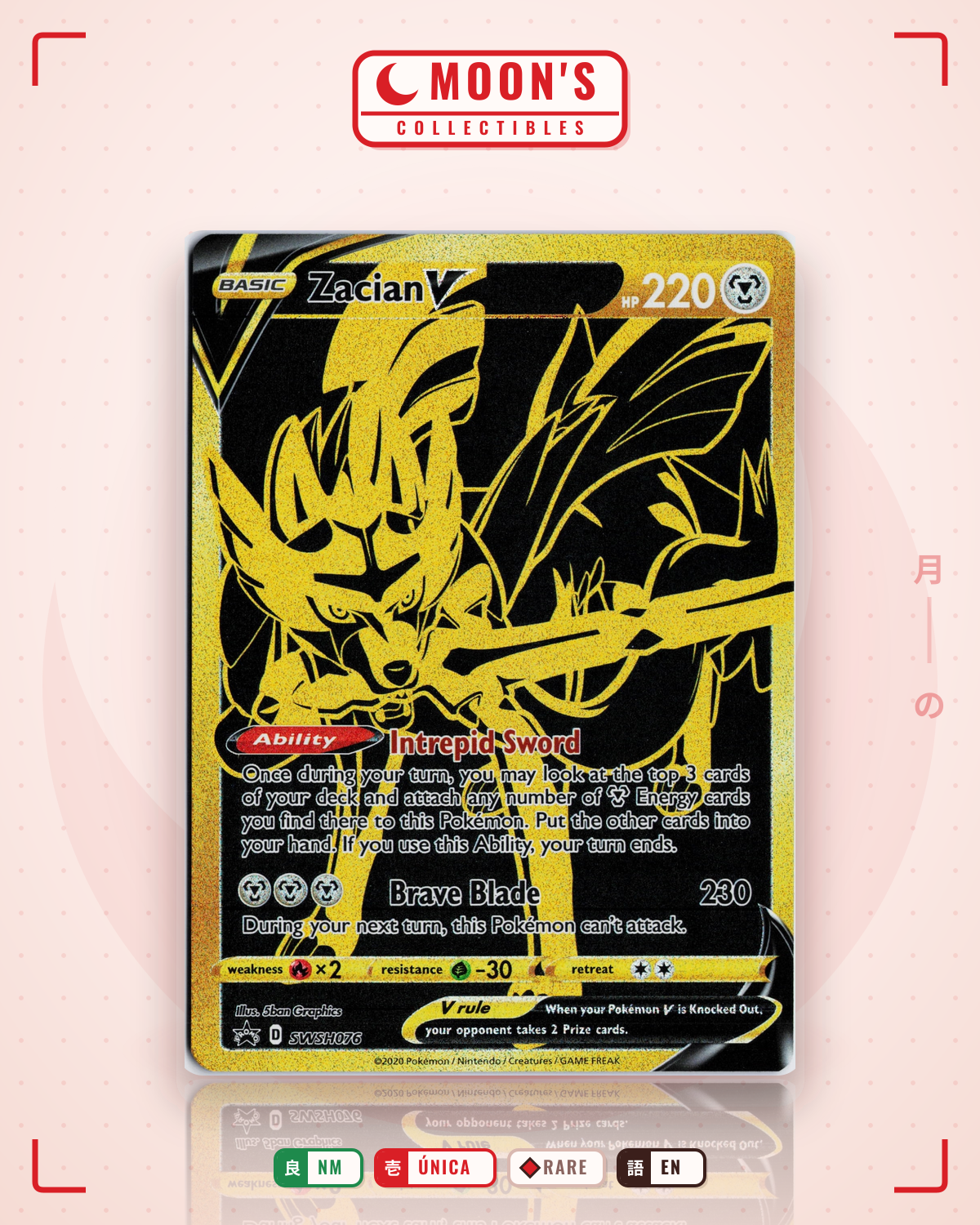 Carta Pokémon Zacian V · SWSH Black Star Promos #SWSH076 (NM) — pieza única en Moon's Collectibles México