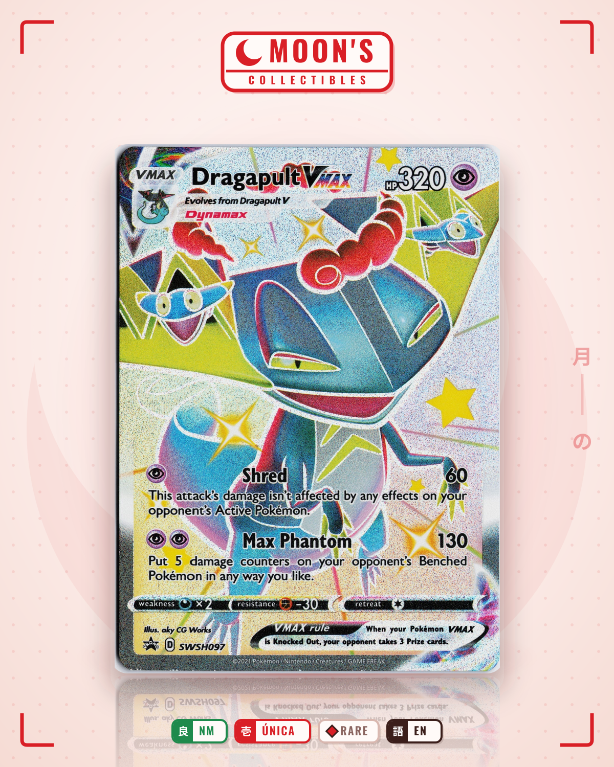Carta Pokémon Dragapult VMAX · SWSH Black Star Promos #SWSH097 (NM) — pieza única en Moon's Collectibles México
