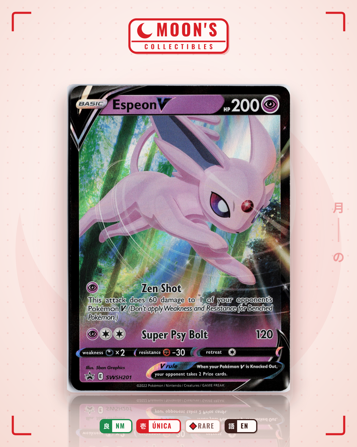 Carta Pokémon Espeon V · SWSH Black Star Promos #SWSH201 (NM) — pieza única en Moon's Collectibles México
